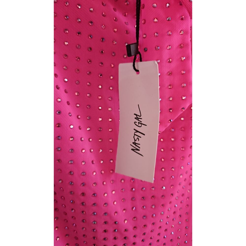Nasty Gal NWT Dress Size MEDIUM Hot Pink MINI Backless Rhinestones Party Dress - Picture 6 of 8